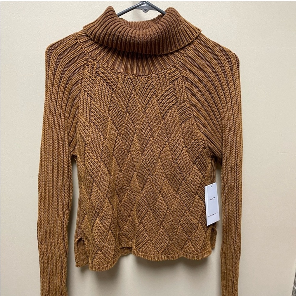 RVCA Tan Cable Knit Turtleneck Sweater